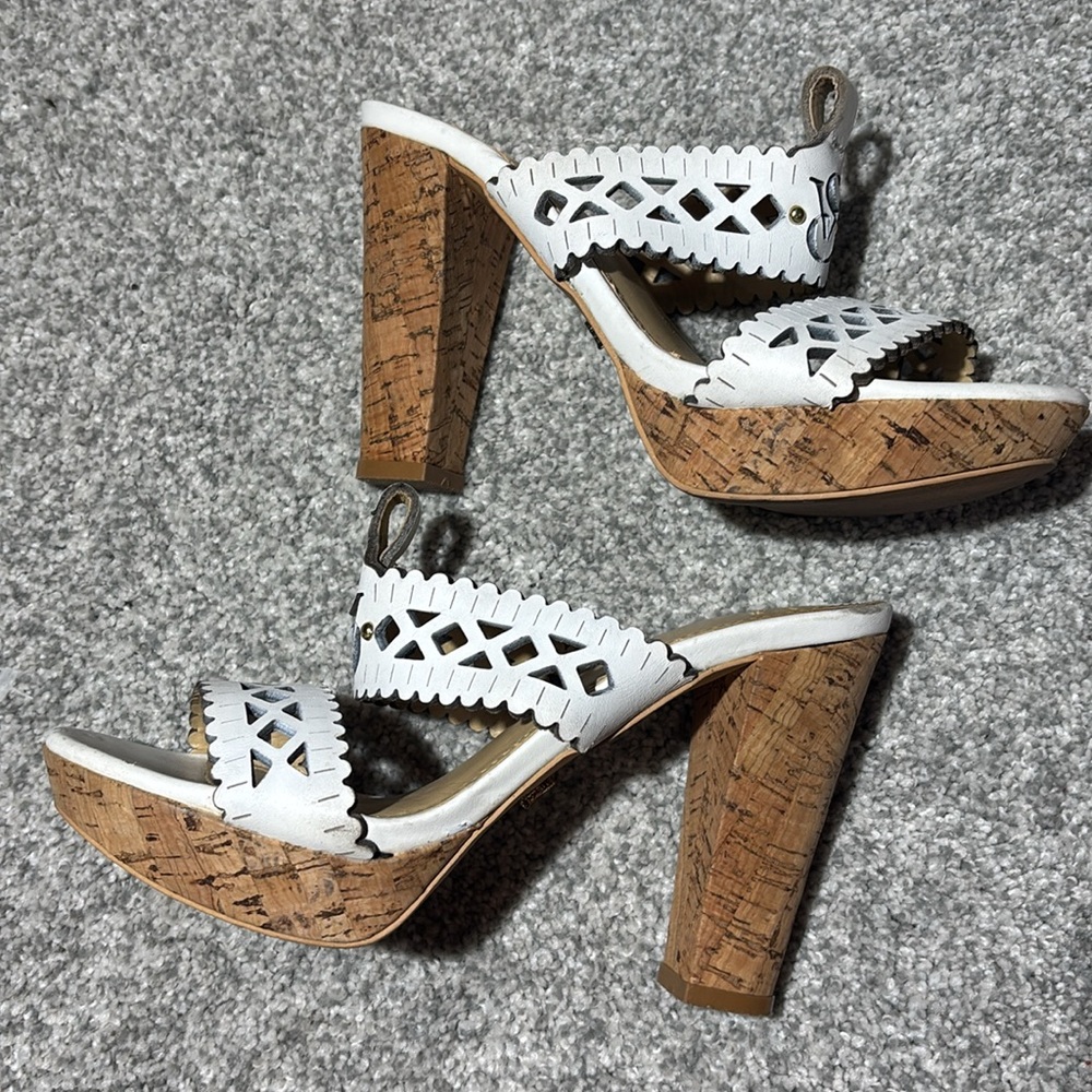 Vintage Victoria's Secret White leather Platform heels Cork heel cutout sandal - Picture 4 of 11